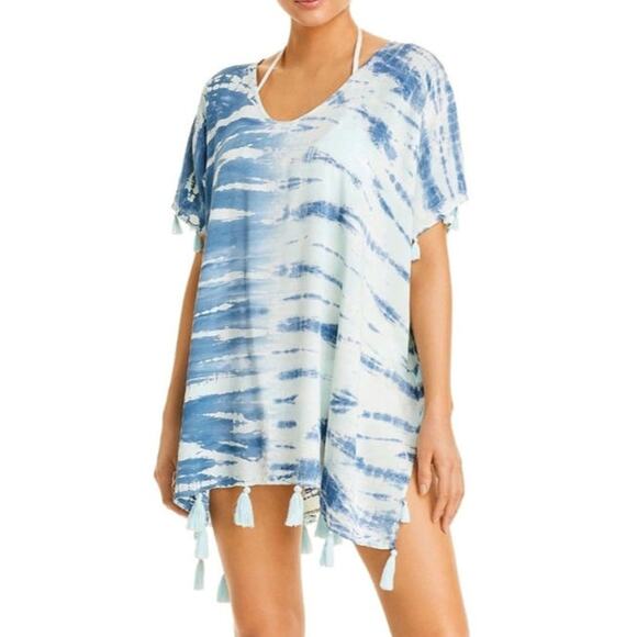 Surf Gypsy Blue Tassel Tie Dye Lightweight Sheer Swim Cover Up Tunic Small Boho - Picture 7 of 12